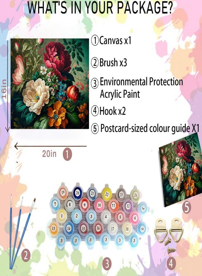 TREXEE Flower DIY Paint by Numbers Kit for Adults & Kids Canvas-Flower Adult Paint by Numbers for Adults,Flowers Acrylic Oil PNB Painting by Numbers for Adult for Gift Home Wall Decor (16X20 IN)(without frame) - Image 2